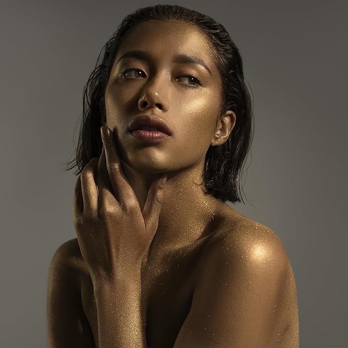 Ultra-Fine Gold Makeup Metallic Powder, Gold Metallic Chrome Powder For Face & Body Paint with Mixing Liquid, SFX Makeup Kit For Halloween Costume Cosplay, Full Coverage Face Painting Kit