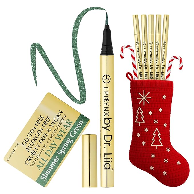 Liquid Eyeliner - Hypoallergenic Eyeliner with Fine Brush Tip, Long-Lasting Waterproof Eye Liner - Cruelty-Free, Vegan, Hypoallergenic, Gluten-Free, Smooth Liquid Eye Liner, Shimmer Spring Green 2mL