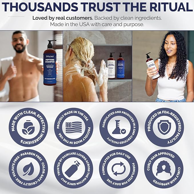 Anti-Thinning Peptide Shampoo And Conditioner – Sulfate Free Thickening Hair Fromula With Biotin, Caffeine & Saw Palmetto Made In USA For Women & Men, Safe For Color-Treated Hair, 2 PACK