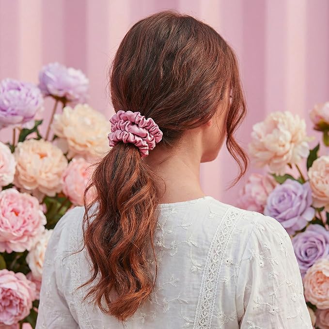 Satin Scrunchies, 6 Pack, Reduces Hair Breakage, Prevents Frizz, Smooth Texture (Pink)