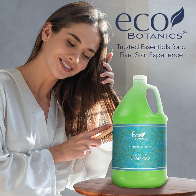 Terra Pure 1-Shoppe Eco Botanics Natural Shampoo with Raw Honey & White Tea | Gallon Jug Bulk Toiletries for Airbnb, Vacation Rentals, and Home Bathroom | Refill For Soap Dispensers
