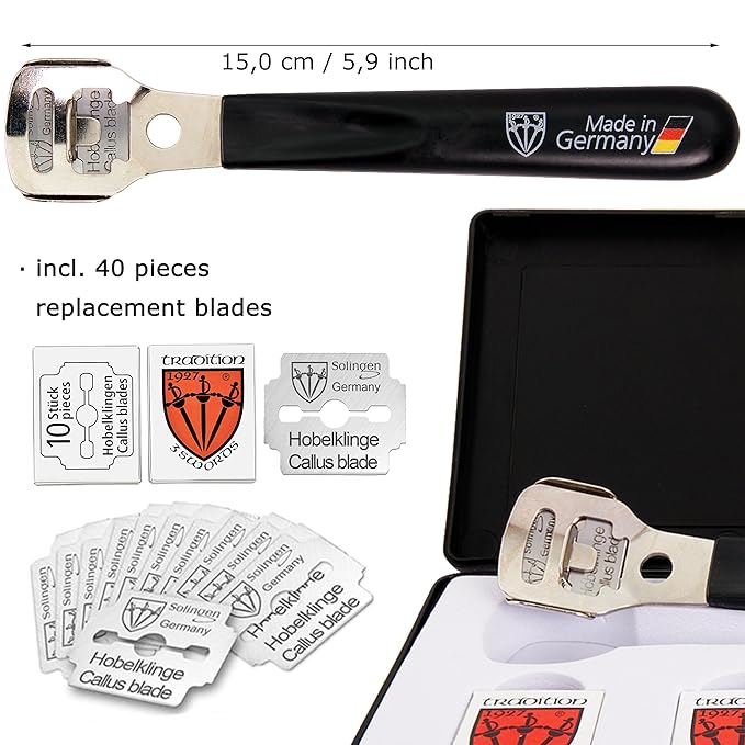 3 Swords Germany - Callus Remover Shaver Cutter Eliminator Razor with 40 Extra Sharp Refill Blades - Made in Solingen Germany