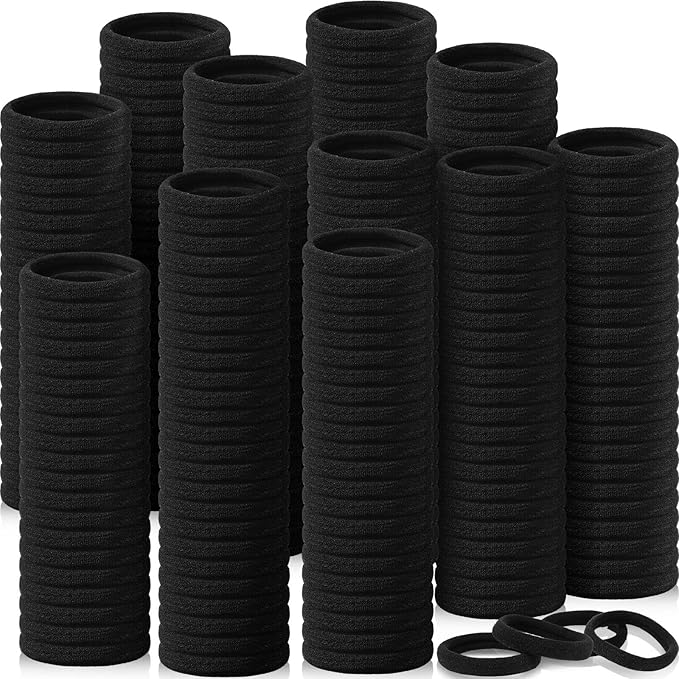 Chuangdi 750 Pcs Large Hair Ties Bulk Elastics Hair Bands Set Cotton Seamless Ponytail Holders Soft Hair Scrunchies for Thin Thick Curly Wavy Hair (Black)