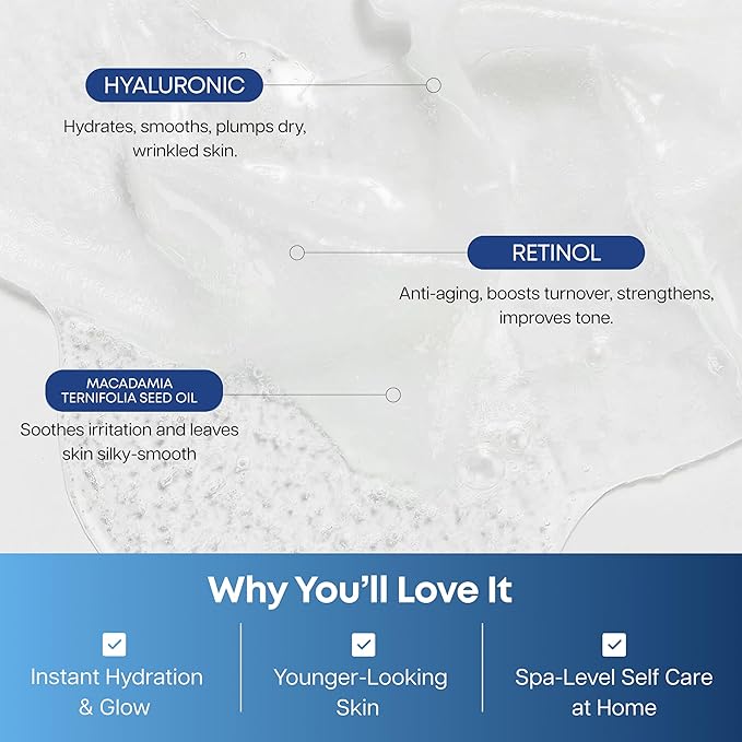 Clear Beauty Sheet Mask with Hyaluronic Acid & Retinol – Hydrating & Anti-Aging Formula For Dry, Dull, Wrinkled Skin – Dermatologist Tested, Korean Skin Care – Vegan Clean Beauty – 5 Sheets