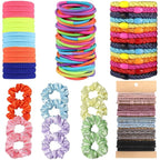 Hair Ties for girls 5 styles Hair Elastics(15 No Damage Hair Ties 50 High Elastic Ties 15 Ponytail Holders 12 Satin Scrunchies 20 Boho hair Bands)Pain-free No Crease multiple colors for all hair types
