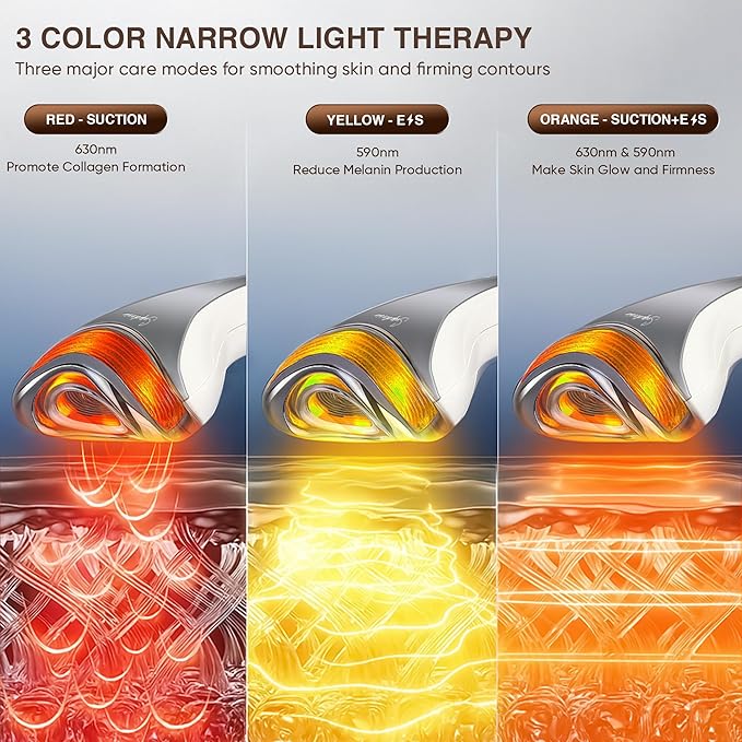 3-in-1 for Aurora Red Light for Face & Neck Beauty Massager, with Suction, Vibration, Heat, 3 Light Therapies for Skin Glow, Face Lift, Neck Firm, White