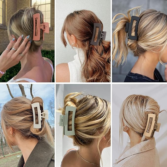 4 Inch Big Hair Claw Clips 6 Pcs Large Claw for Thick Hair Square Hair Clips for Women Rectangle Hair Clips Nonslip Acrylic Banana Jaw Clips Hair Accessories for Girls (Brown)