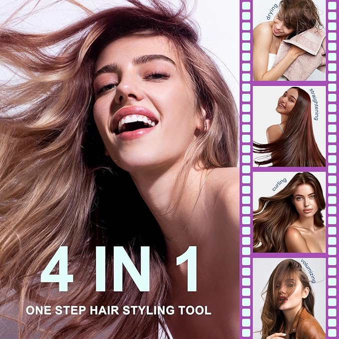 Travel Dual Voltage Hair Dryer Brush Blow Dryer Brush in One,2 Inch Hot Air Brush,Travel Hair Styler/Volumizer/Straightener/Curler,European Blow Dryer Brush with Universal Adapter