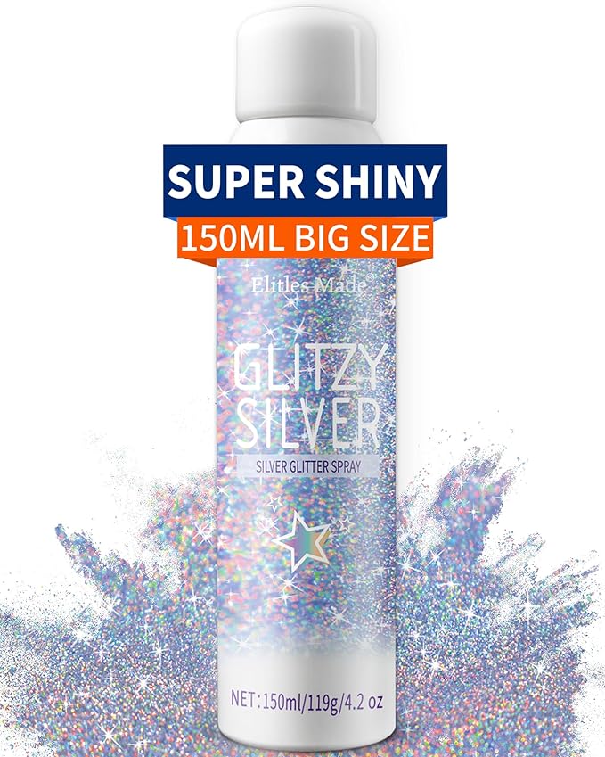 Hair Glitter, 2PCS Body Glitter Spray Glitter Hairspray for Kids Women, Long-Lasting Quick-Drying Holographic Glitter Spray for Hair and 8.4 Fl OZ (Holo Silver+ Holo Pink)