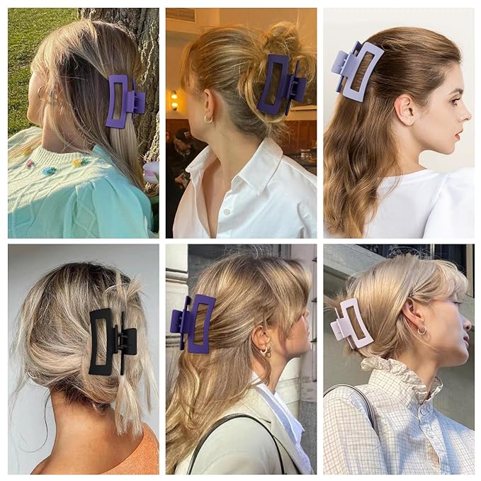 3.5 Inch Medium Hair Claw Clips 6 Pack Hair Clips for Women Square Rectangle Claw for Hair Banana Jaw Clips Hair Accessories for Girls (Purple)
