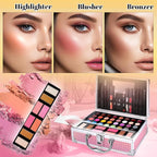 Beginner Makeup Kit for Teen,Makeup Set for Girl Women,Beginner Makeup Kit with Cosmetic Train Case Included 32 Colors Eyeshadow Blush Contour Lip Liner Lip Gloss Eyeliner Brush Set Mirror