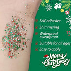 Christmas Body Glitter Stick, Waterproof Halloween Face Glitter Gel, Chunky Glitter Face Paint, Green Red White Sequin Hair Glitter Makeup for Women and Kid (Green Red White)