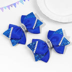 4" Sparkly Glitter Sequin Ribbon Hair Bow Clips,Pearl Wedding Boutique Alligator Barrettes Pins for Teens Toddler,Cheerleader Girls Kids Birthday Party Dress Decor Accessory (Deep Blue)