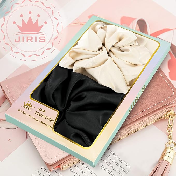 2Pcs Big Satin Scrunchies for Women, Softer Than Silk Scrunchies, Fashion No Crease Hair Ties for Thin Thick Hair,Soft Hair Bands No Damage for Girls, Ideal Gifts for Women (Set 10)