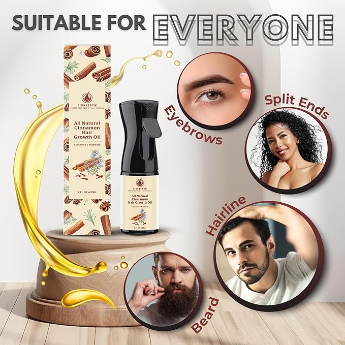 Hair Growth Oil with Rosemary & Cinnamon – Thicker Hair, Scalp Nourishment & Strength – Lightweight, Non-Greasy, Fast Absorbing Formula – 60 ml (2 fl oz) Bottle with Pump Dispenser