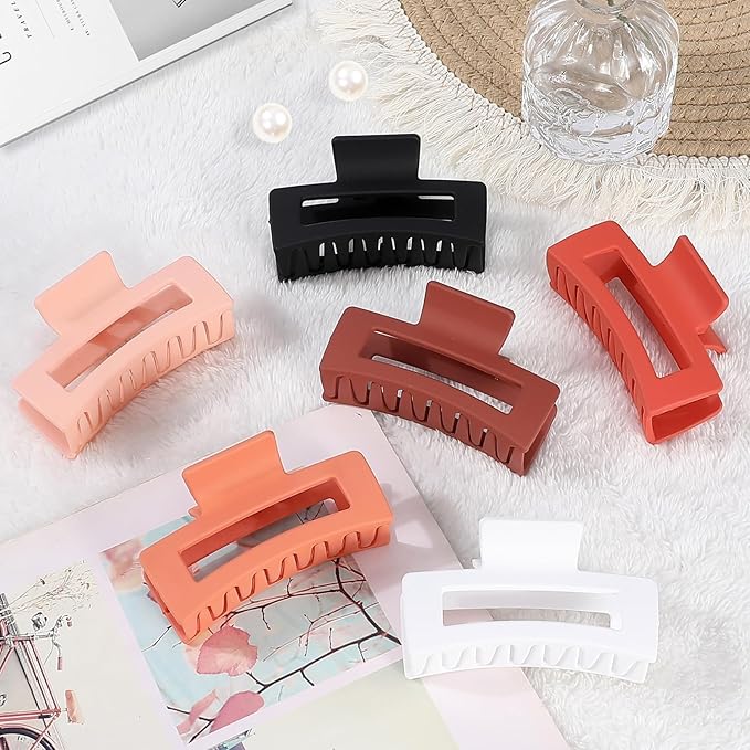 3.5 Inch Medium Hair Claw Clips 6 Pack Hair Clips for Women Square Rectangle Claw for Hair Banana Jaw Clips Hair Accessories for Girls (Orange)