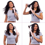 FoxyBae Super Styler Pro Interchangeable Hair Styler Wand Curling Iron Set - w/Drying Cylinder, Ceramic Blowout & Round Brushes, 2 Auto-Wrap Curlers - Frizz-Free, Smooth Hair (Blush)