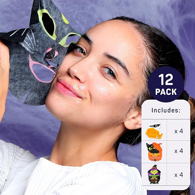 SpaLife Beauty Halloween Face Mask Spooky Glow Bundle | Korean Facial Masks | Pore-Refining, Detoxifying, and Brightening Face Mask Set | Halloween Gifts for Women | Facial Sheet Masks | 12 Pack