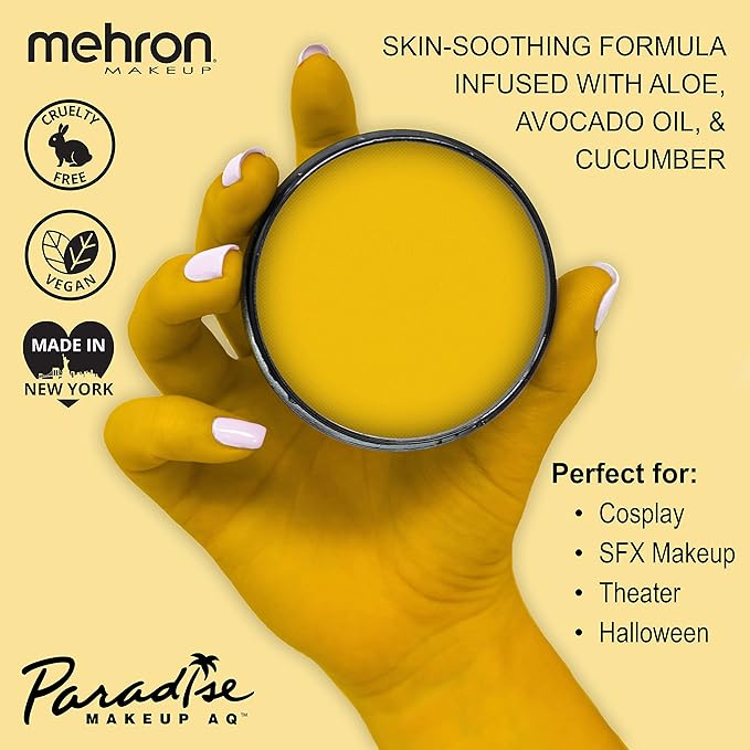 Mehron Makeup Paradise Makeup AQ Pro Size | Stage & Screen Performance, Face & Body Painting, Beauty, Cosplay, and Halloween | Water Activated Face Paint, Body Paint 1.4 oz (40 g) - Yellow