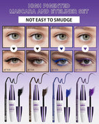 Blue Waterproof Colored Mascara&Eyeliner,5D Fiber Mascara for Eyelashes Volume and Length, Smudgeproof Color Waterline Gel Eye Liner Pen Lengthening Curling Máscara Women Party Stage Use Makeup Gift