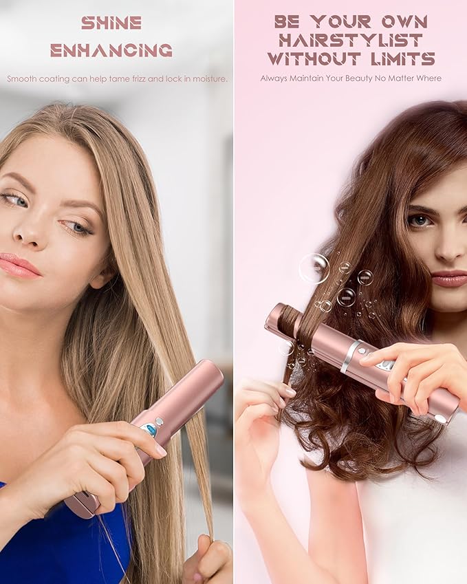 Portable Titanium Cordless Hair Straightener, Heats Up in Seconds & Lasts Up to 50 Minutes & USB C Rechargeable, Dual Voltage Wireless Mini Travel Flat Iron for Edges Bangs - Not for Thick Hair Type