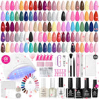 Beetles Gel Nail Polish Kit with U V Light - 68 Pcs 35 Colors Pink Glitter Nude Gel Polish Set Vivid Seasons with Base Matte&Glossy Top Coat Home DIY Nail Stuff Art Set Gifts for Women Teens Girls