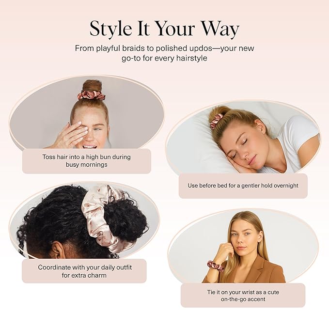 Kitsch & Disney Satin Scrunchies for Women - No Crease Hair Ties for Girls | Big Scrunchies with All Hair Types and Textures, Perfect for Day or Night | Ideal Gifts for Women - 2 Pcs, Desert Crown
