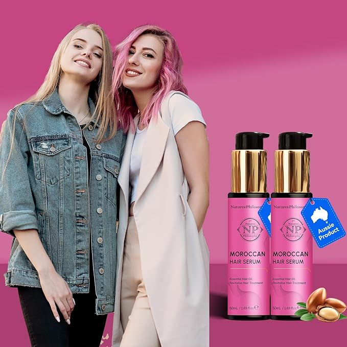 NP NATURES PHILOSOPHY Moroccan Oil Hair Products, Organic Moroccan Argan Oil Hair Serum, Anti-Frizz, Hydrating & Repairing Oil for Damaged Hair, Split Ends, Natural Shine for All Hair Types - 2 Pack