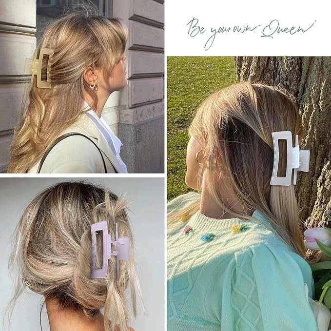 3.5 Inch Medium Hair Accessories - 6 Pack Square and Rectangle Banana Jaw Clips for Women and Girls - Ice Cream