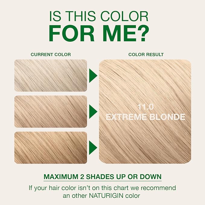 Naturigin Permanent Hair Color, 11.0 Extreme Blonde, Ammonia Free, 100% Gray Coverage, Nourishing Natural Formula, For All Hair Types, Long-Lasting, Vegan & Cruelty-Free, 1 Pack