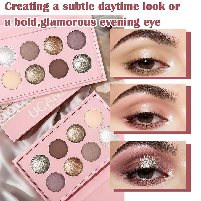 UCANBE 8 Color Matte Sparkling Shimmer Baked Eyeshadow Palette – Highly Pigmented, Smooth & Blendable Formula with Neutral & Earthy Tones for Everyday & Dramatic Eye Makeup Pallet