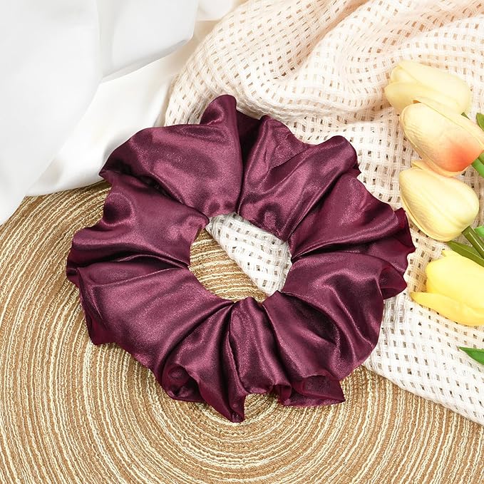 CEELGON Burgundy Big Satin Scrunchie6.5 Inches Jumbo Scrunchies Silky Hair Ties Oversized Ponytail Holderfor Thick Curly Hair Extra Large Hair Accessories for Women (Burgundy)