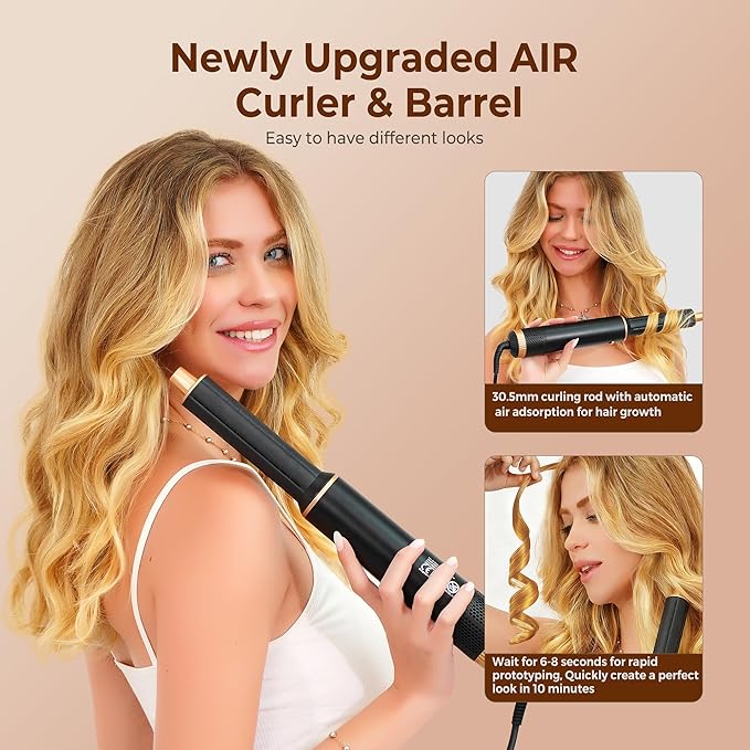 5 in 1 Blow Dryer Brush, Upgrade Hair Dryer Brush Air Curler Air Curling Wrap Styler, Detachable Hot Air Brush Negative Ion Curling Brush Iron, Hair Styling Tools for Drying Curling Straightening