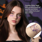 MEICOLY Black Purple and Orange Face Glitter Stick,Halloween Hair Glitter Stick for Women,Sparkle Chunky Body Glitter Makeup for Party Festival