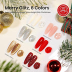 Beetles 27Pcs Gel Nail Polish Kit with U V Light Christmas Gifts for Women Teen Girls - 6 Colors Gel Nail Kit Merry Glitz Red Gold Cat Eye Glitter Jelly Winter Set Soak Off Salon DIY Manicure Set