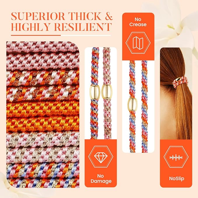 Hair Ties No Damage - 10PCS Ponytail Holders - Elastic Hair Ties for Thick Hair - Braided Hair Bands for Women Girls's Hair - Persimmon Orange