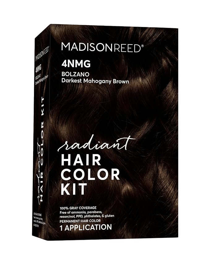Madison Reed Radiant Hair Color Kit - 4NMG Darkest Chocolate Brown with Warm Mahogany Tones (Bolzano), Dimensional Gray Hair Blending Permanent Hair Dye, PPD-Free & Ammonia-Free, 1 Pack