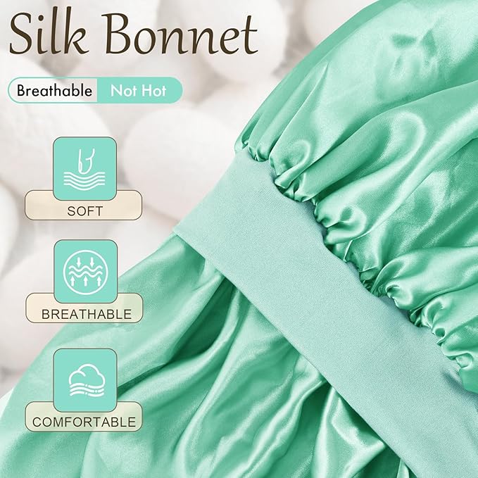 Satin Silk Bonnet for Sleeping, Soft Satin Lined Hair Bonnet for Women, Double Layer Sleep Nightcap
