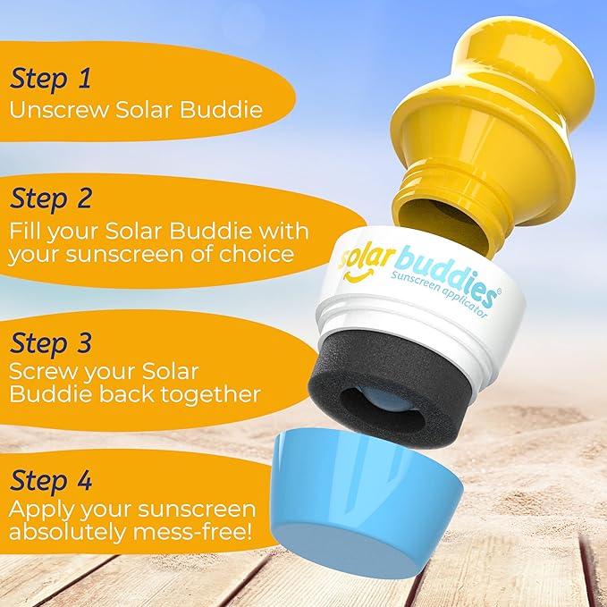 Solar Buddies Sunscreen Applicator - Single Blue - Refillable Roll on Sponge Sunscreen, Suncream & Lotion Applicator For Kids, Adults & Families - Holds 3.4fl oz, Perfect Size for Travel