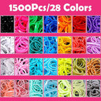28 Colored Rubber Bands for Hair, 1500 Pcs Small Girls Elastic Ties With 6 Styling Tools - Colorful Accessories for Baby Toddlers Kids