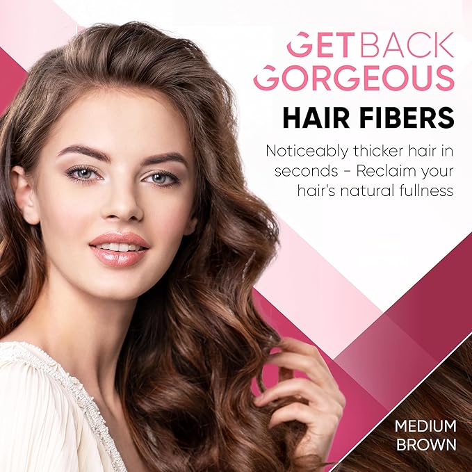 GBG Hair Fibers for Thinning Hair & Bald Spots (Medium Brown) - 25g Bottle - Conceals Hair Loss - Instant Cover Up & Volume in 30 Seconds, Hair Powder for Women & Men - Cruelty Free