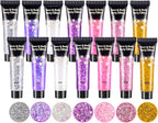 AROIC Kids Unicorn Hair Glitter，14Pcs Body &Face Shimmering Glitter Gel Set，Fairy Costume Sparkle Makeup for Girls，Holographic Sparkle Face Paint for Festivals Princess Birthday Party Gifts (7 Colors)