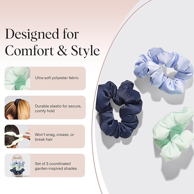 Kitsch Scrunchies for Women - No Crease Hair Ties No Damage | Soft Polyester Scrunchies for All Hair Types | Stylish & Comfortable, For Ponytails & Buns | Ideal Gifts for Women - Garden Bouquet, 3pcs
