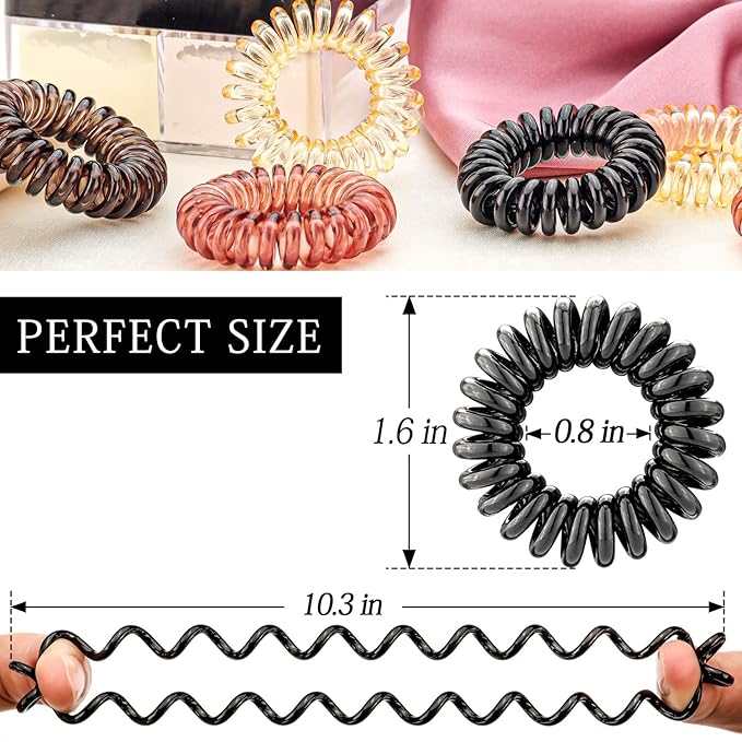 27 PCS Spiral Hair Ties,No Crease Coil Hair Bands, Phone Cord Hair Ties for Thick Hair - Women Ponytail Holder Elastics（Brown series)