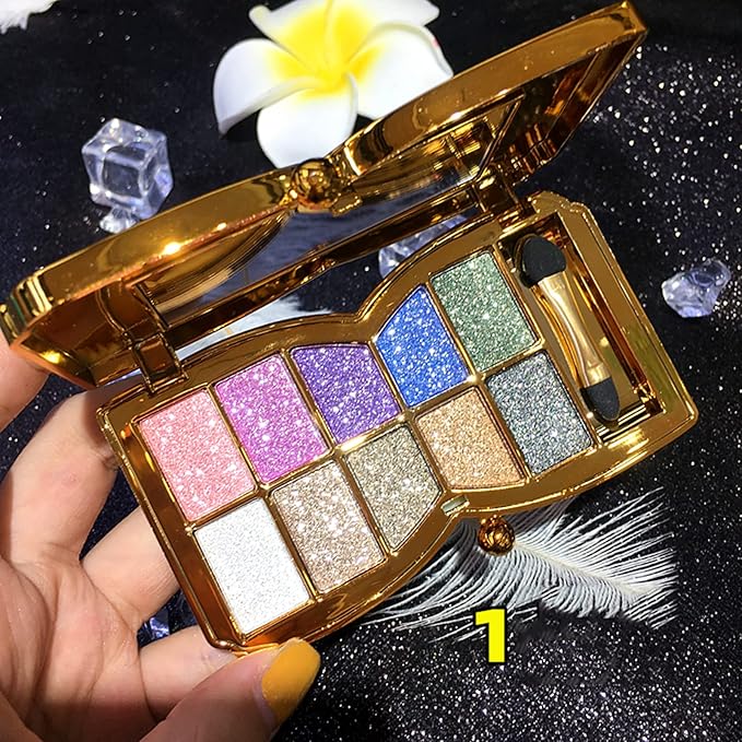 Glitter Eyeshadow Palette, 10 Colors Sparkle Shimmer & Matte Eye Shadow Highly Pigmented Waterproof Long Lasting Makeup Set (Color 1)