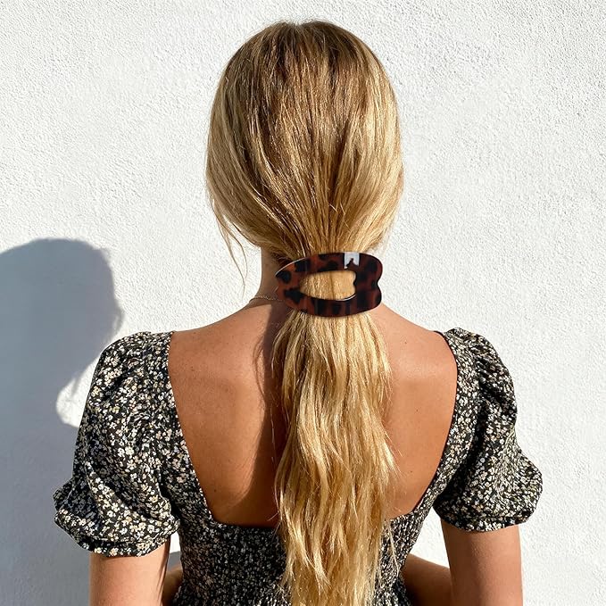 Flat Hair Clips for Women - Stylish French Lay Down Flat Claw Clips for Thick Thin Hair, Comfortable Curved Large Flat Clips, Leopard Print Non-Slip Strong Hold Hair Accessories, Tortoise Pack of 8