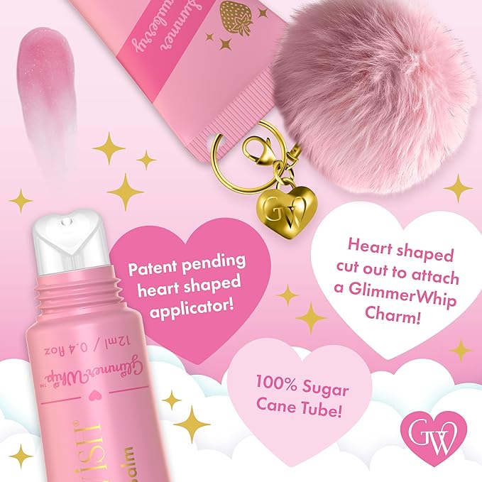 Glimmer Wish Glimmer Whip Hydrating Lip Balm – Moisturizing Lip Care with Organic Oils & Butters – Vegan Lip Moisturizer (Summer Strawberry)