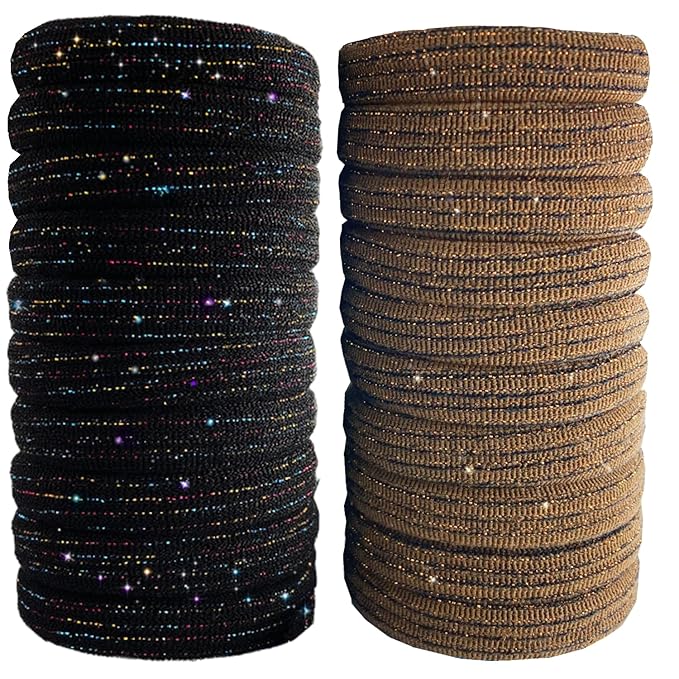 Large Stretch Thick Hair Ties for All Hair Types Seamless Glitter Hair Ponies Elastics Ponytail Holders Hair Scrunchies for Thick Hair Hair Accessories Women Girls 20-Pack