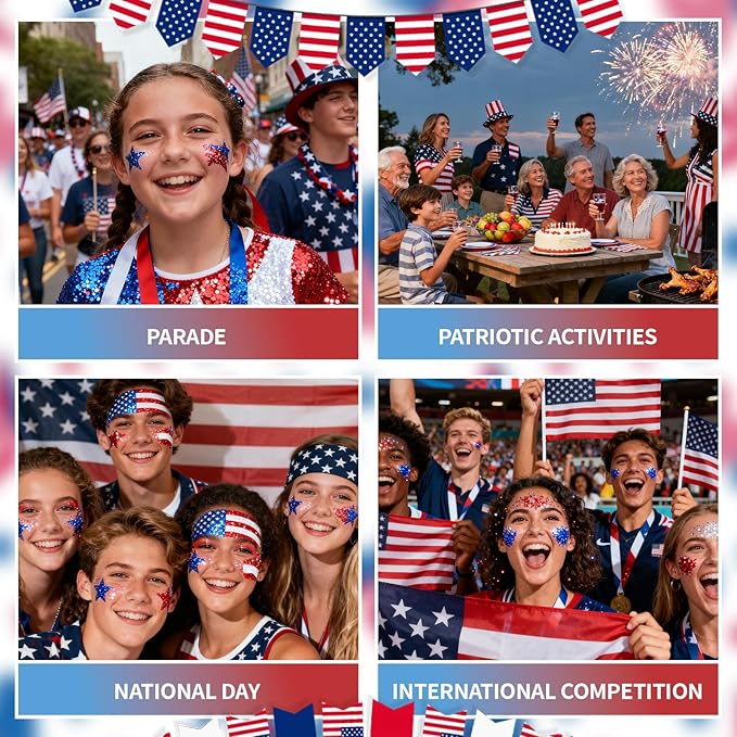 DAGEDA Red White and Blue Body Glitter Stick, Sparkly Face Glitter Makeup, 4th of July Outfits Accessories for Women, Shimmer Face Paint Stick, Fourth of July Independence Day Costumes Accessories