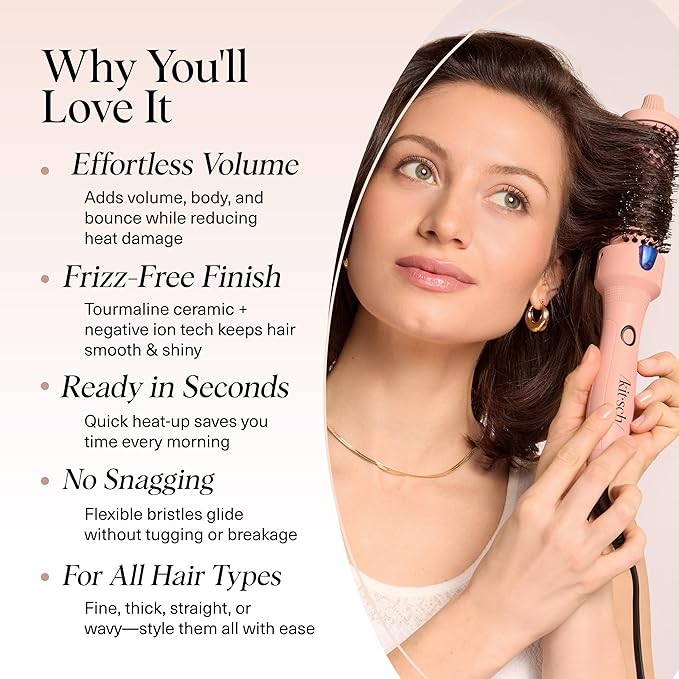 Kitsch Thermal Brush – Round Brush For Blowout Look – 1.5”/38 mm Ceramic Barrel Hair Brush & Hair Styling Tool For Volume & Shine for All Hair Types – Frizz-Reducing Ceramic Tourmaline, Quick Heat-Up